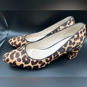 Cole Haan Leopard Print Calf Hair Pumps Womens 6 1/2B Block Heel Real Fur